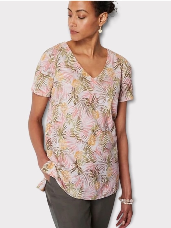 J. Jill Tops - J. Jill Pima Slub Knit V-Neck Tee Shirt Pineapple Palm Print Womens Size M NWT